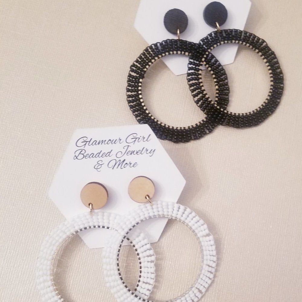 Black or White Beads and Gold Earrings